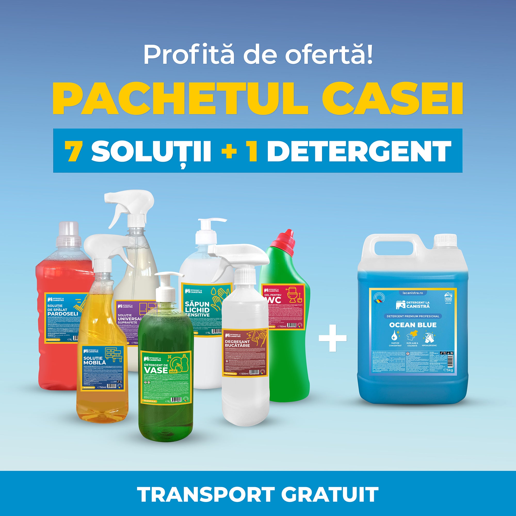 Pachetul Casei - 7 Soluții + Detergent/Balsam 5L