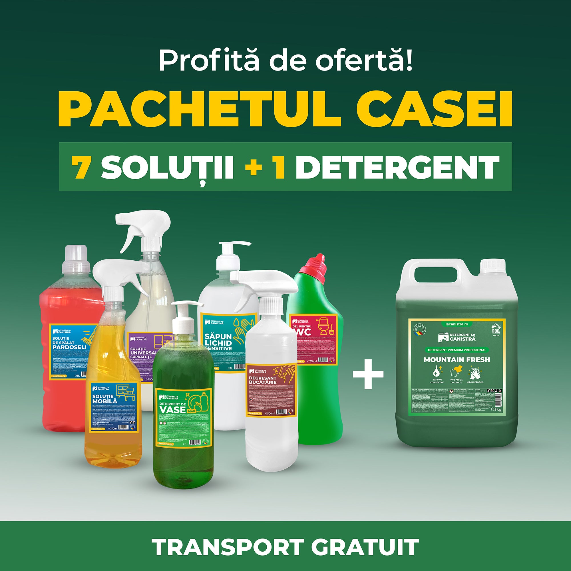 Pachetul Casei - 7 Soluții + Detergent/Balsam 5L