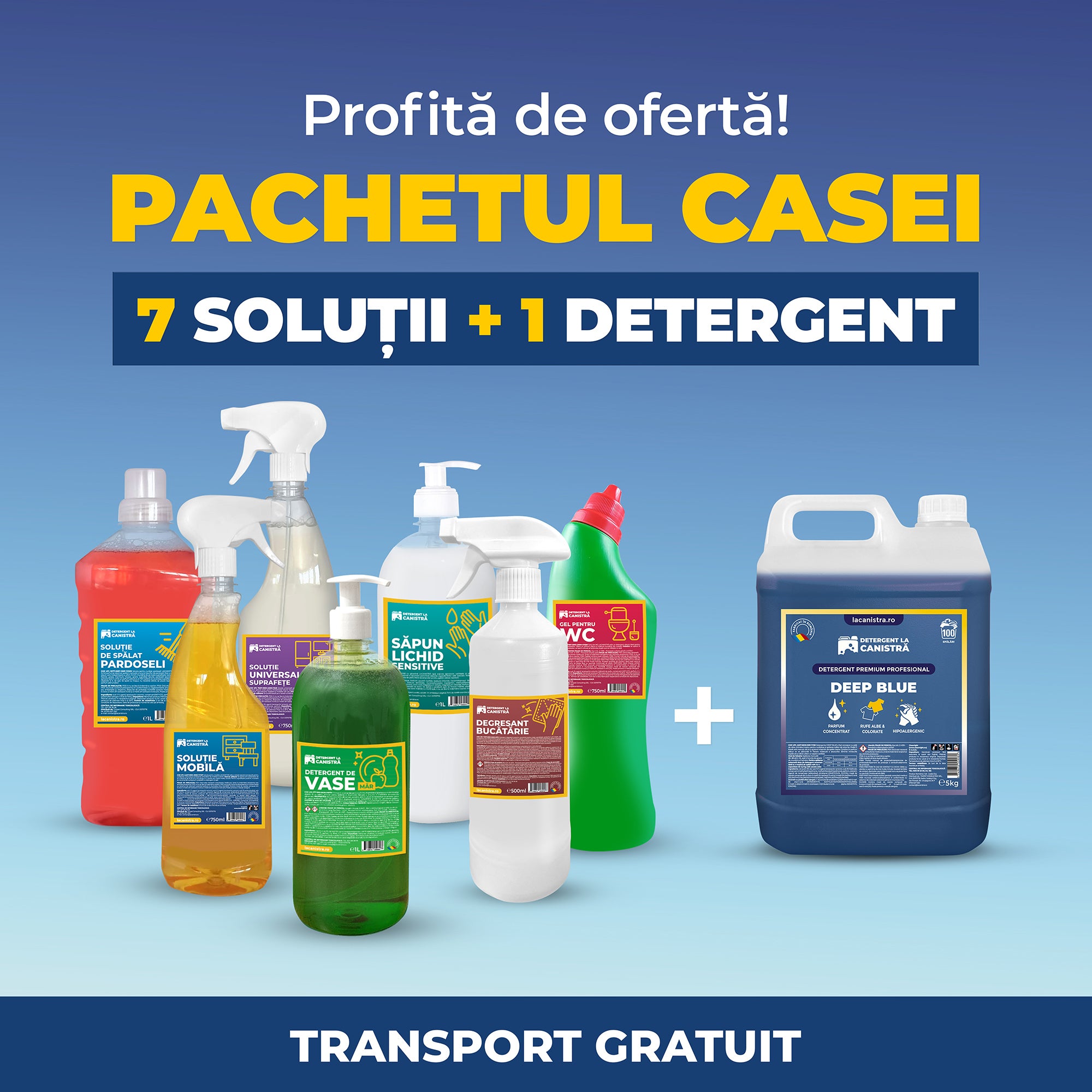 Pachetul Casei - 7 Soluții + Detergent/Balsam 5L