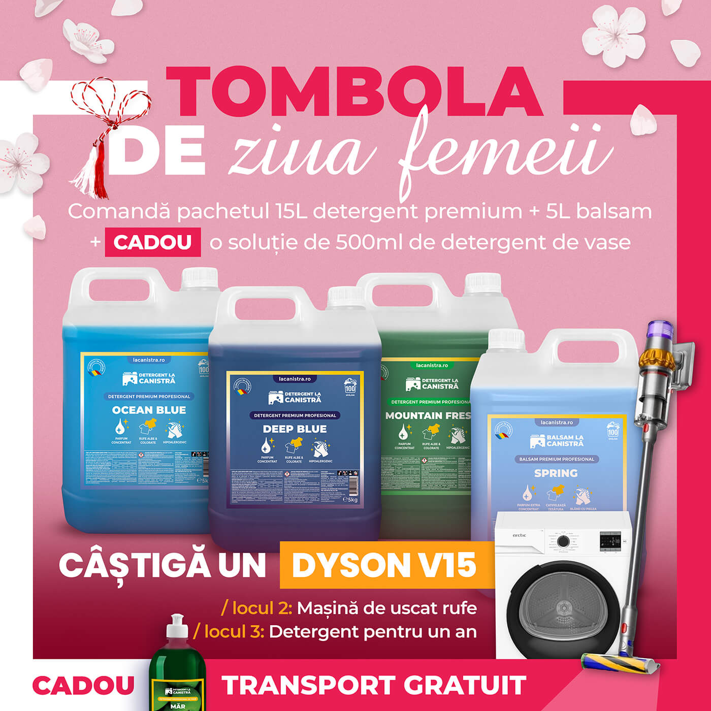 Pachet Family - Detergent 3x5L + Balsam 5L + 500 ml Detergent Vase Cadou